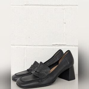 NEW Aquatalia  Carlina Block heel black leather pumps size 9 Square Toe textured